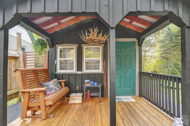 exterior space featuring lofted ceiling