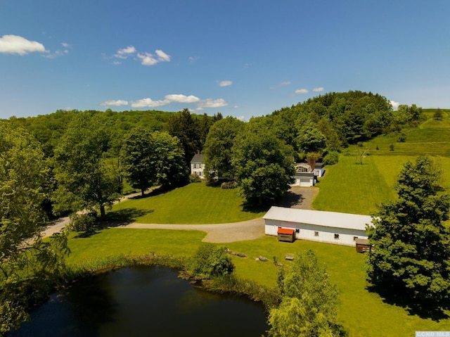 aerial view with a water view