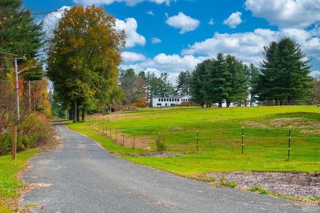 view of road with a rural view