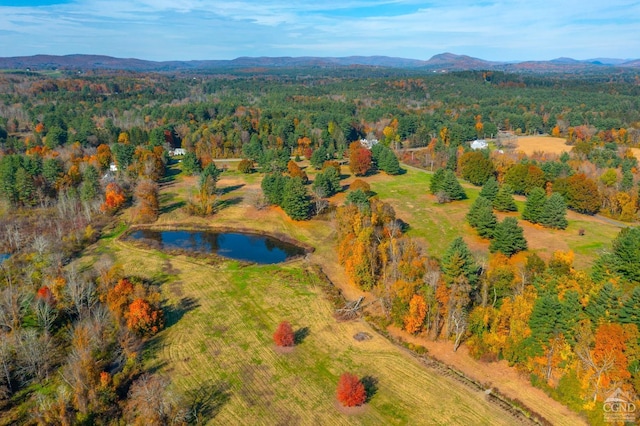 bird's eye view with a water and mountain view