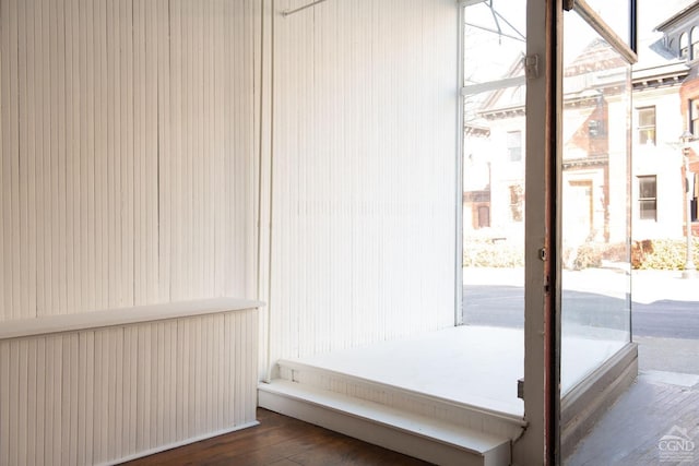 interior space with dark hardwood / wood-style floors and plenty of natural light