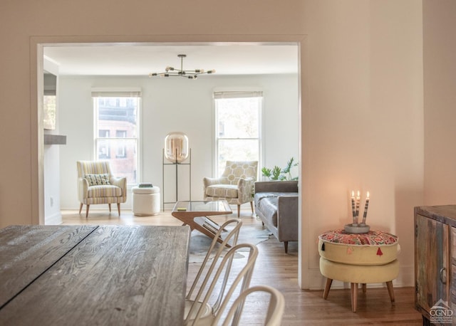 sitting room with hardwood / wood-style flooring