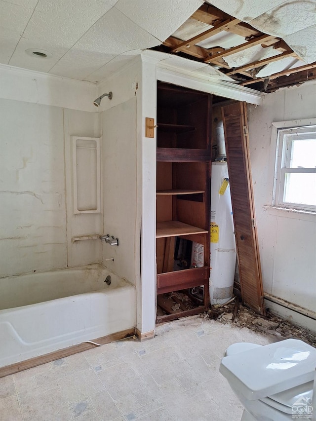 bathroom with bathing tub / shower combination and water heater