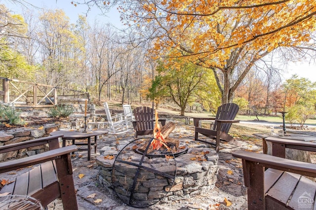 view of patio featuring a fire pit