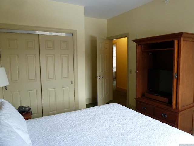 bedroom featuring carpet and a closet