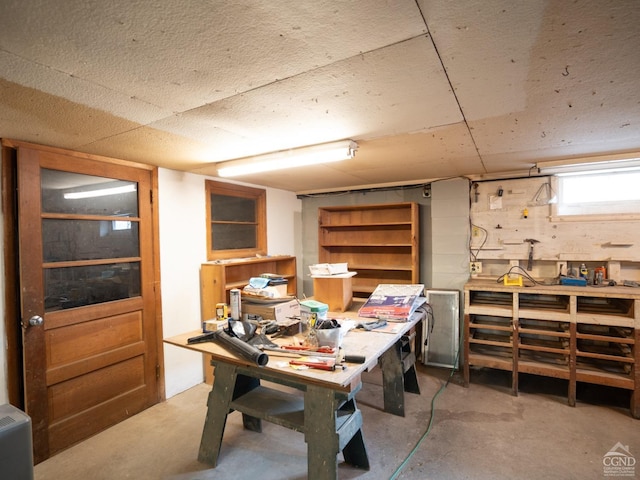 basement featuring a workshop area