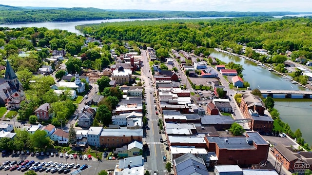 drone / aerial view featuring a water view