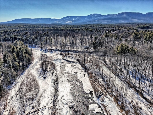 bird's eye view with a mountain view and a forest view