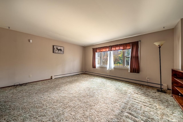 empty room featuring carpet flooring and a baseboard radiator