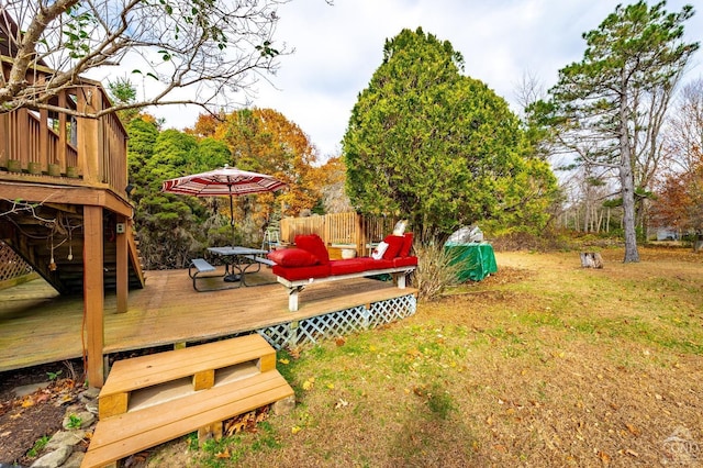 view of yard featuring a deck