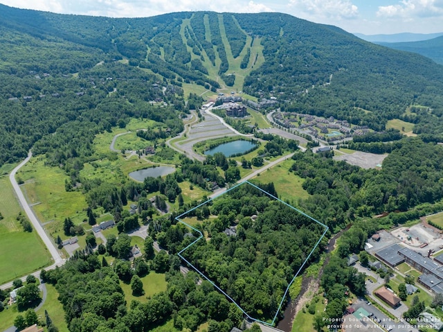 aerial view with a water and mountain view