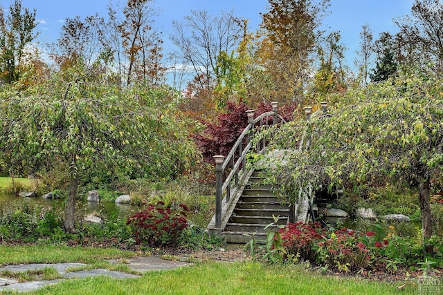 view of yard featuring stairway