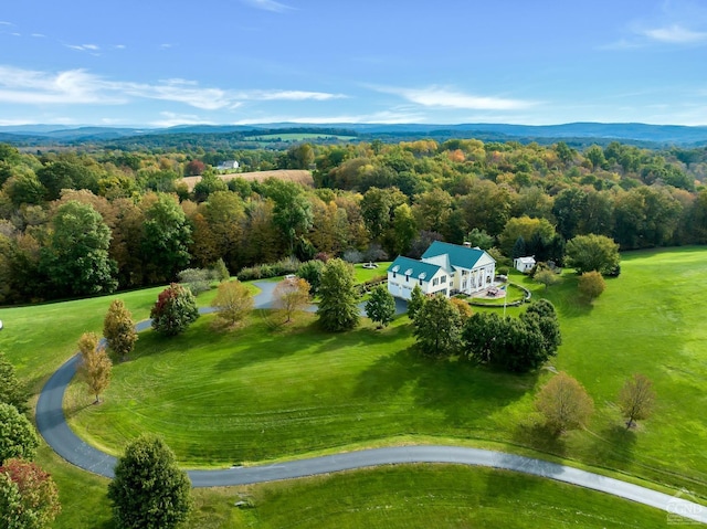 aerial view featuring a forest view