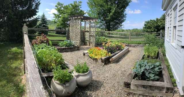 view of yard with a garden and fence