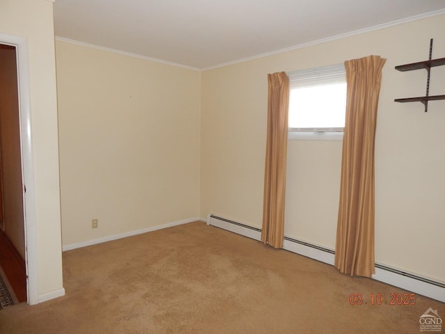 unfurnished bedroom with carpet flooring, baseboards, and ornamental molding