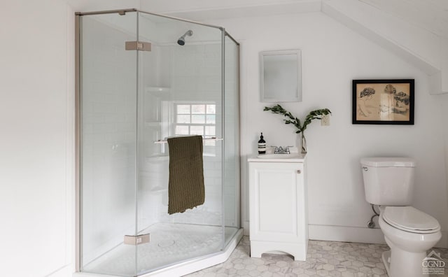 bathroom with walk in shower, toilet, tile patterned flooring, and sink