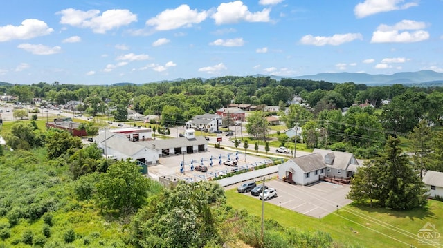 drone / aerial view featuring a mountain view