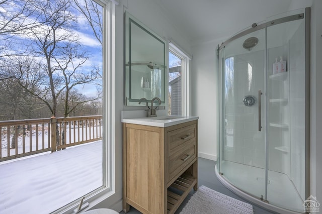 full bath featuring a shower stall and vanity