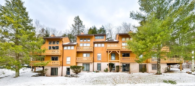 view of snow covered building