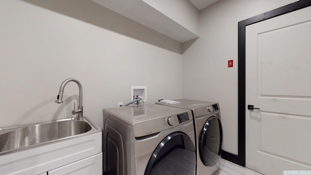 laundry room with laundry area, washer and clothes dryer, and a sink