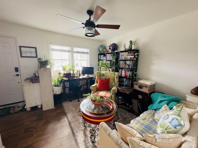 interior space featuring hardwood / wood-style flooring and ceiling fan