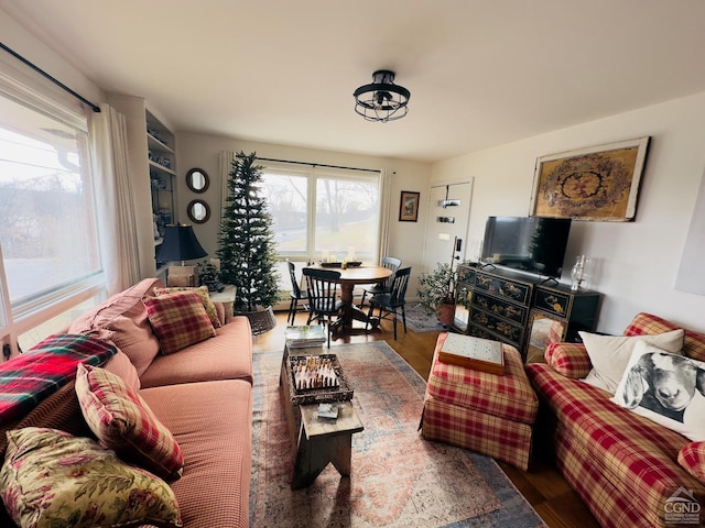 living room with hardwood / wood-style floors