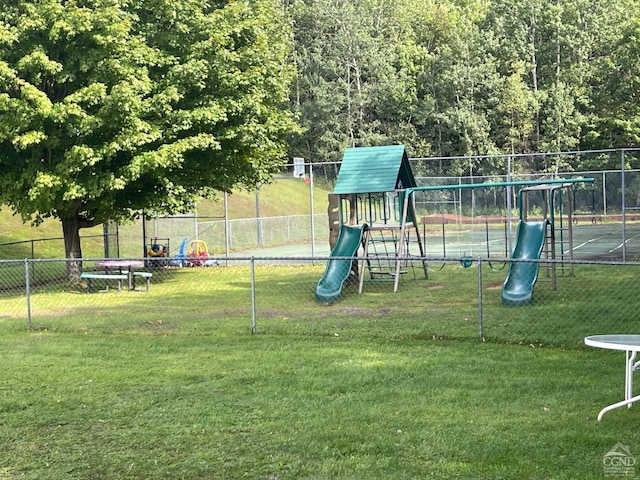 view of play area with a yard