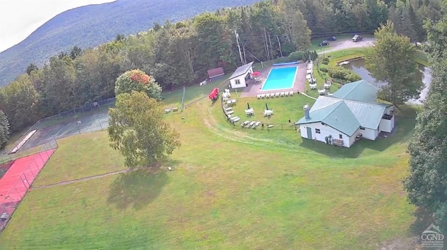 drone / aerial view with a mountain view