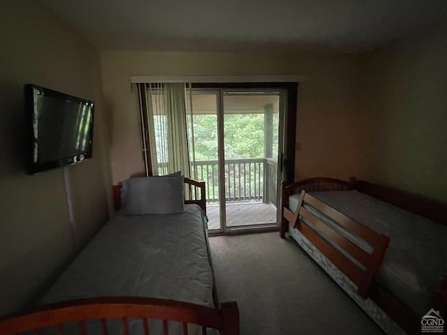 bedroom with access to exterior and carpet