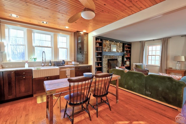 kitchen featuring dishwasher, light hardwood / wood-style flooring, a wealth of natural light, and sink