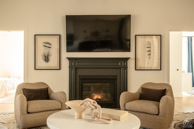 sitting room with hardwood / wood-style flooring