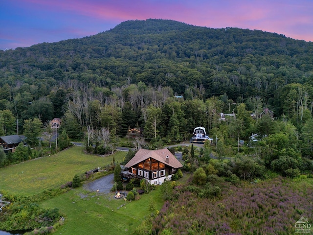 view of aerial view at dusk