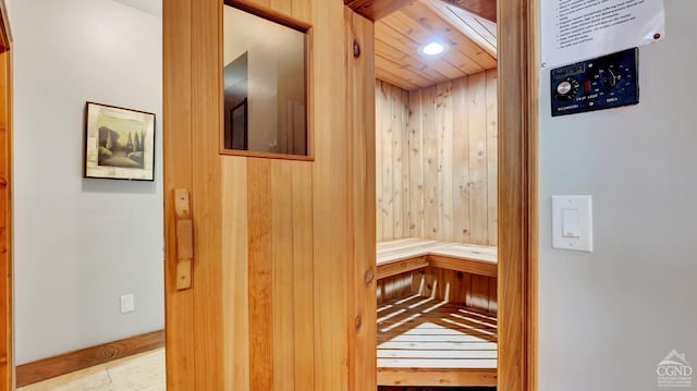 view of sauna with tile patterned flooring