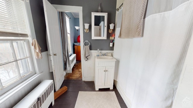 bathroom with vanity and radiator