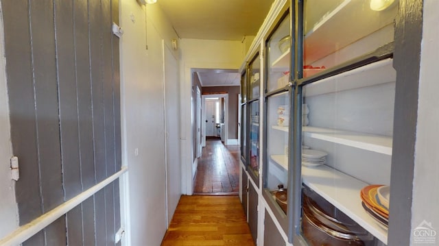 hallway with hardwood / wood-style flooring