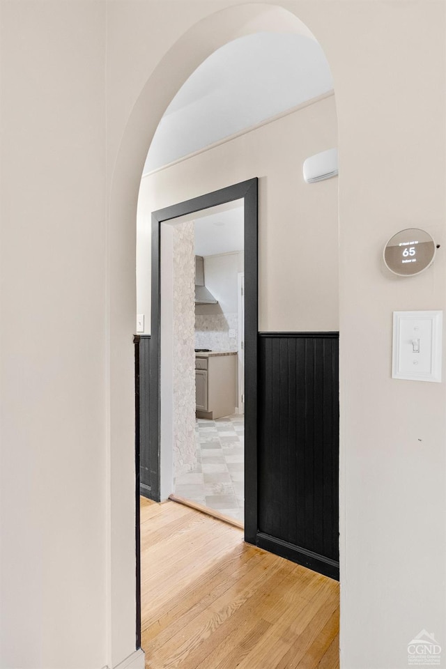 corridor featuring light wood-type flooring