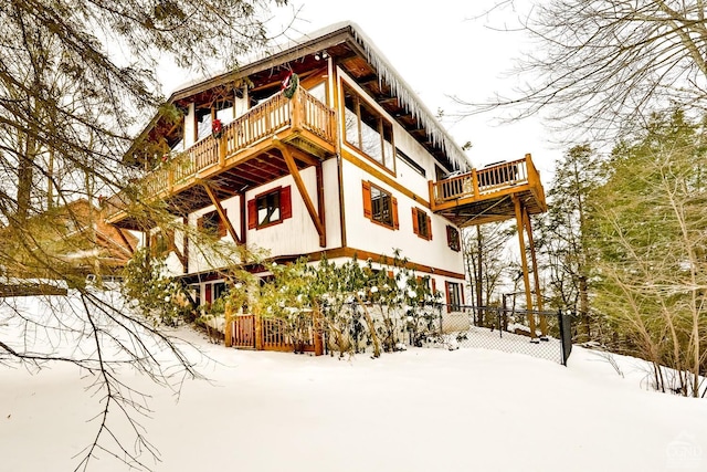 view of snow covered property