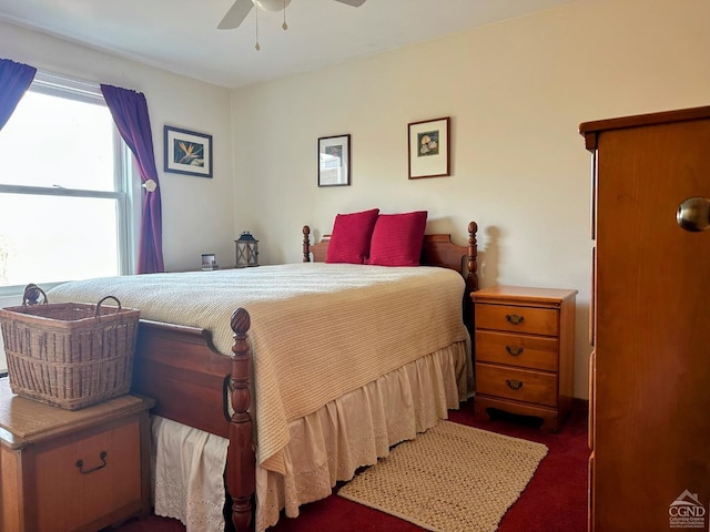 carpeted bedroom featuring a ceiling fan