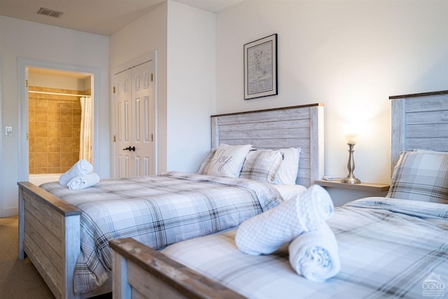 bedroom featuring ensuite bath and a closet