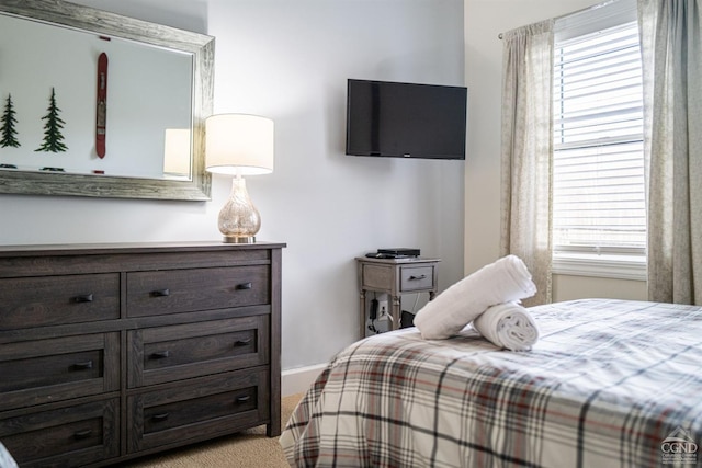 carpeted bedroom featuring multiple windows