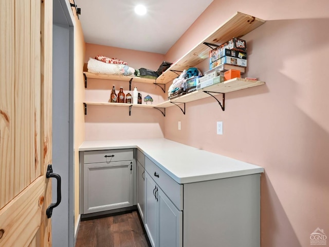 laundry room with dark hardwood / wood-style floors