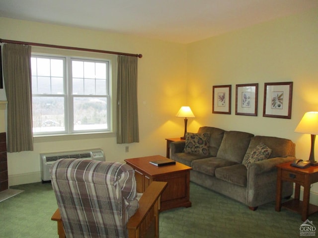 living room with an AC wall unit