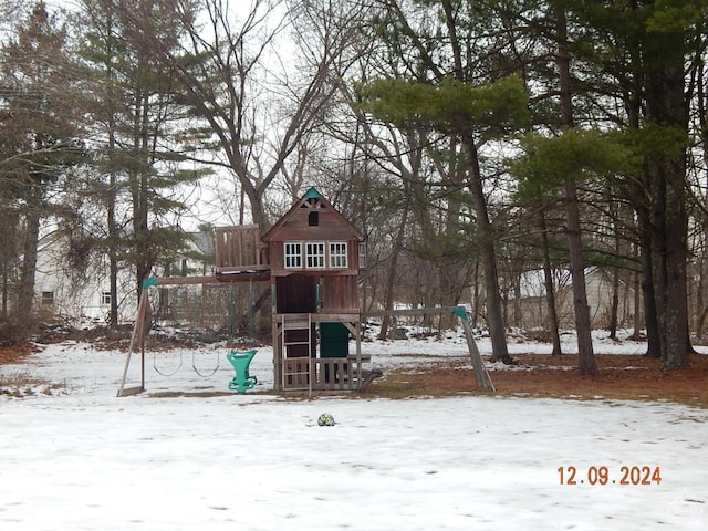 view of snow covered playground