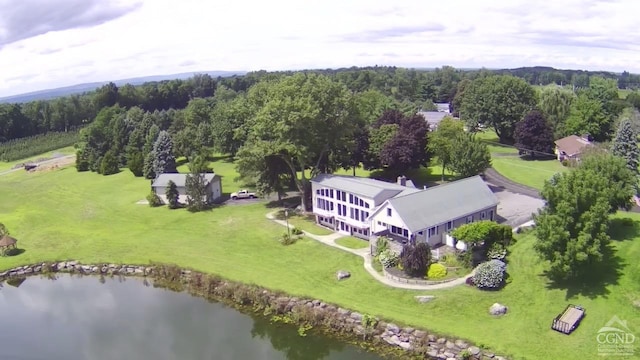 bird's eye view featuring a water view