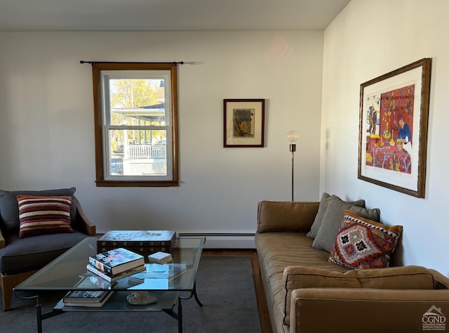 living room with baseboard heating