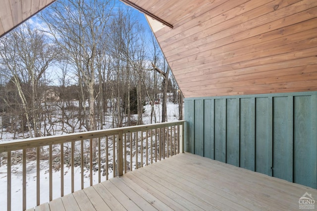 view of snow covered deck