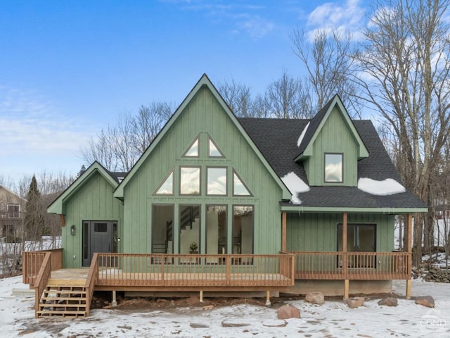 view of snow covered property