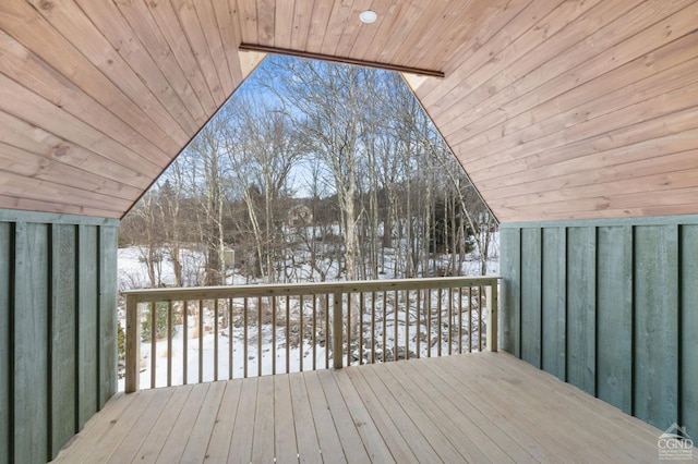 view of snow covered deck