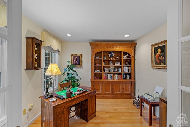 office space featuring light hardwood / wood-style flooring