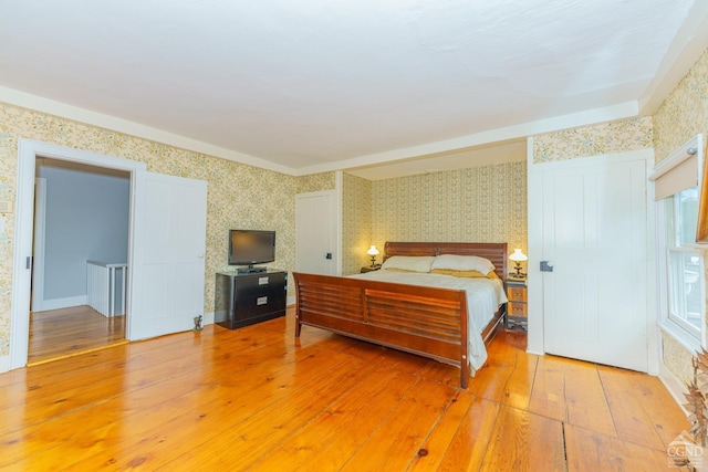 bedroom with hardwood / wood-style floors